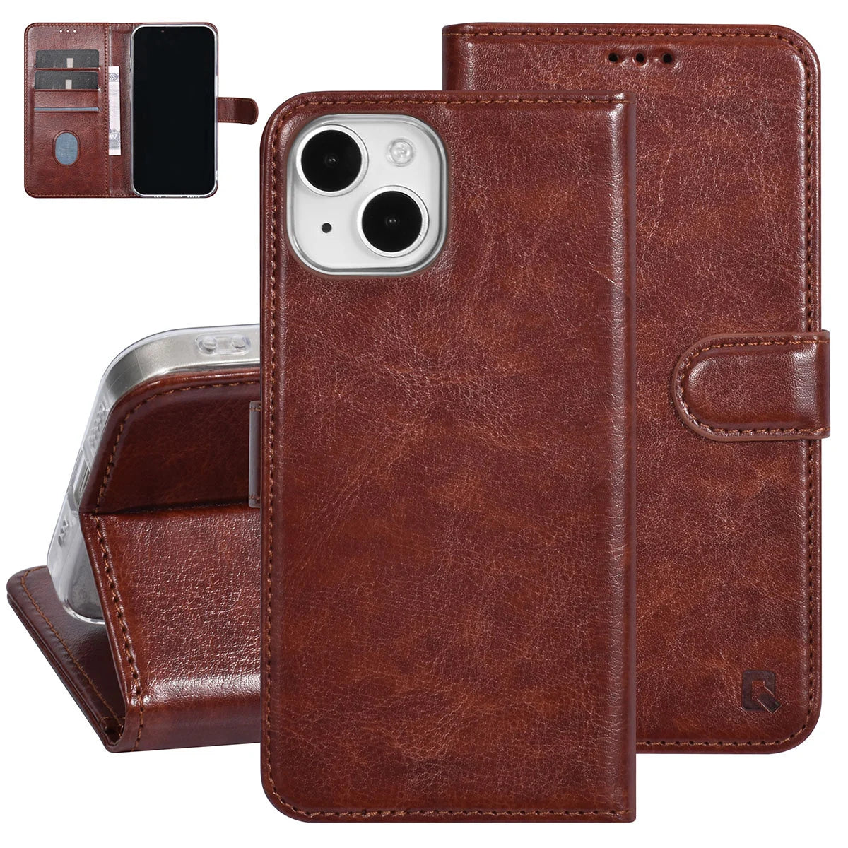 Tuniq iPhone 15 - Θήκη Πορτοφόλι Stand από Δερματίνη - Καφέ