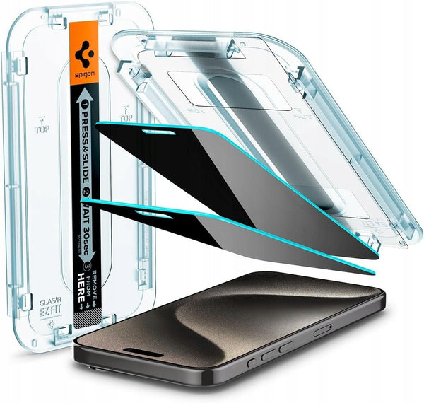 Spigen iPhone 15 Pro Max Glas.TR Privacy EZ Fit 2.5D 9H Αντιχαρακτικό Γυαλί Οθόνης - 2 Τεμάχια - Clear / Black - AGL06874