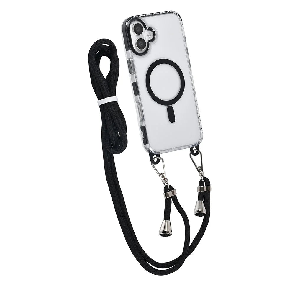 Tuniq iPhone 16 Plus - MagSafe Σκληρή Θήκη με Πλαίσιο Σιλικόνης και Λουράκι - Διάφανη / Black