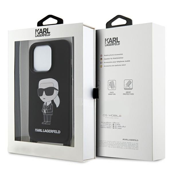 Karl Lagerfeld iPhone 15 Pro Crossbody Silicone Ikonik Σκληρή Θήκη με Πλαίσιο Σιλικόνης και Λουράκι - Black - KLHCP15LSCBSKNK