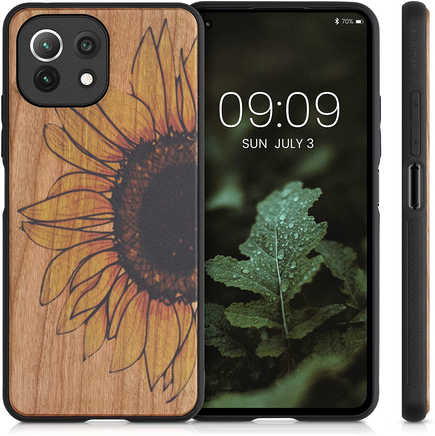 KW Xiaomi Mi 11 Lite / Mi 11 Lite 5G Θήκη από Φυσικό Ξύλο - Design Wood Sunflower - Yellow / Dark Brown / Light Brown - 55939.06