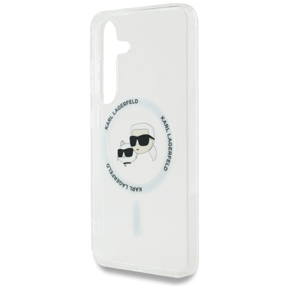 Karl Lagerfeld Samsung Galaxy S25 Plus - Button Karl and Choupette Heads Printed Logo - MagSafe Σκληρή Θήκη με Πλαίσιο Σιλικόνης - White - KLHMS25MHLSKCH