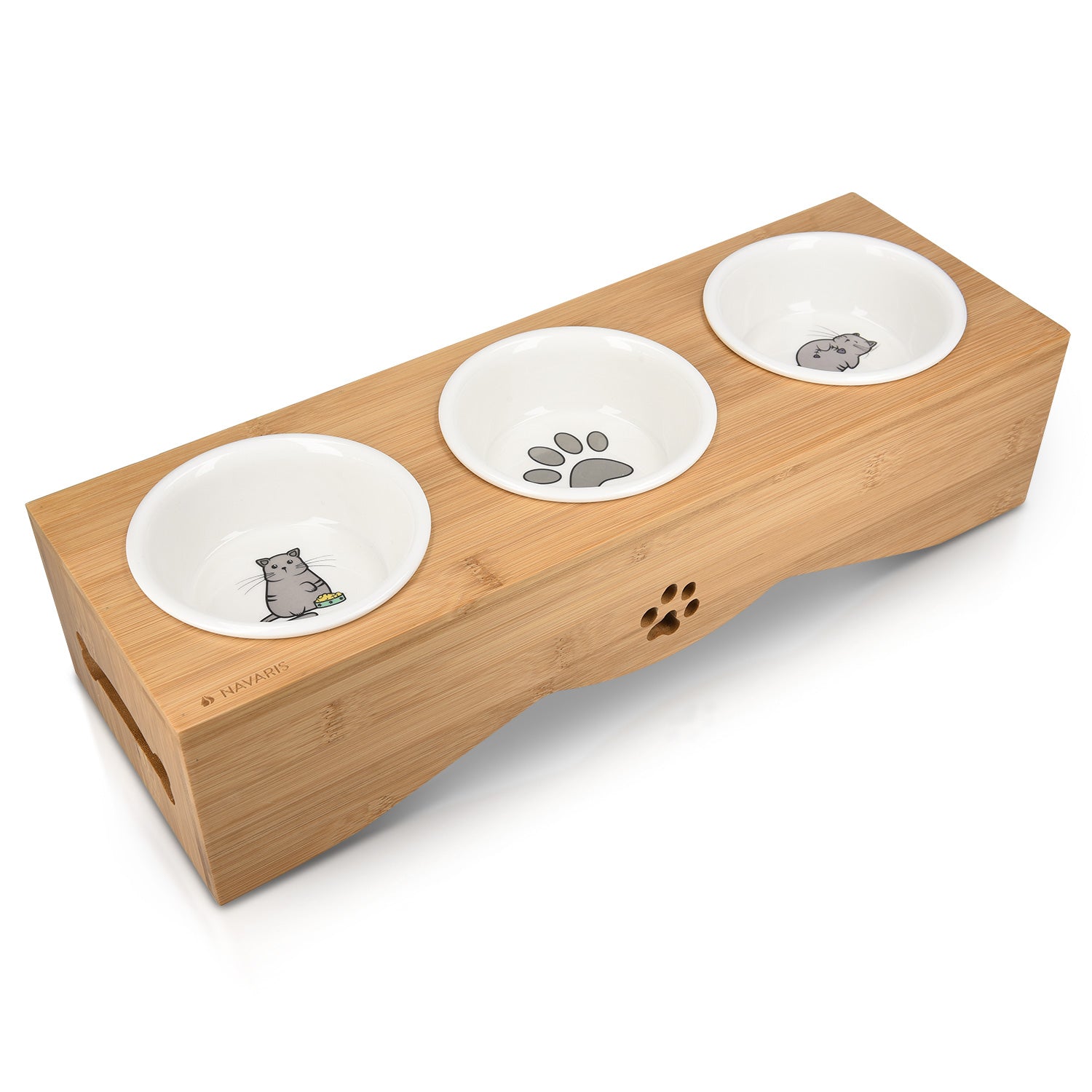 Navaris Raised Pet Bowls Stand - Ανυψωμένα Μπολ Φαγητού με Ξύλινη Βάση για Κατοικίδια - 130 ml - Wood - 50174.03