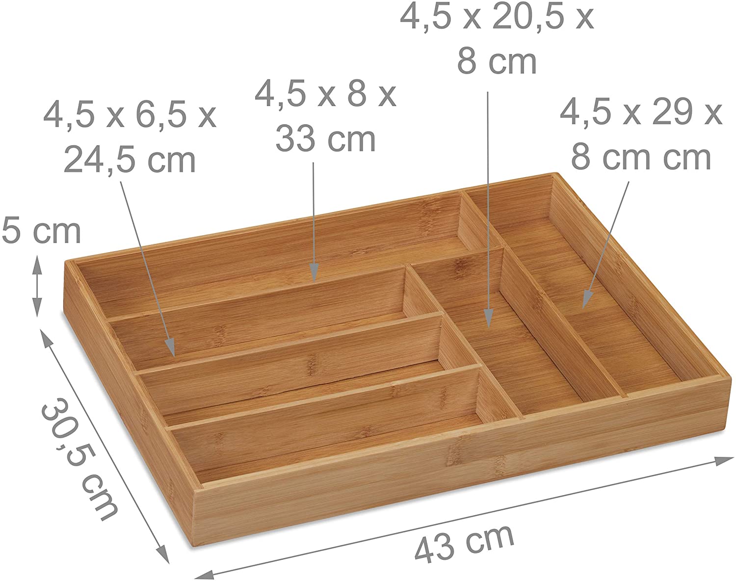 Relaxdays Ξύλινη Θήκη Συρταριού για Μαχαιροπίρουνα με 6 Διαμερίσματα - Natural - 4052025321789