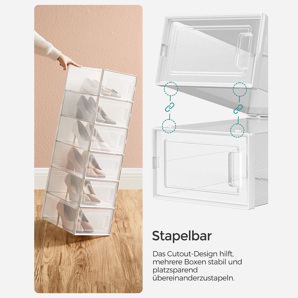 Songmics Σετ με 12 Πλαστικά Κουτιά Αποθήκευσης Υποδημάτων - Διάφανα / White - LSP12SWT