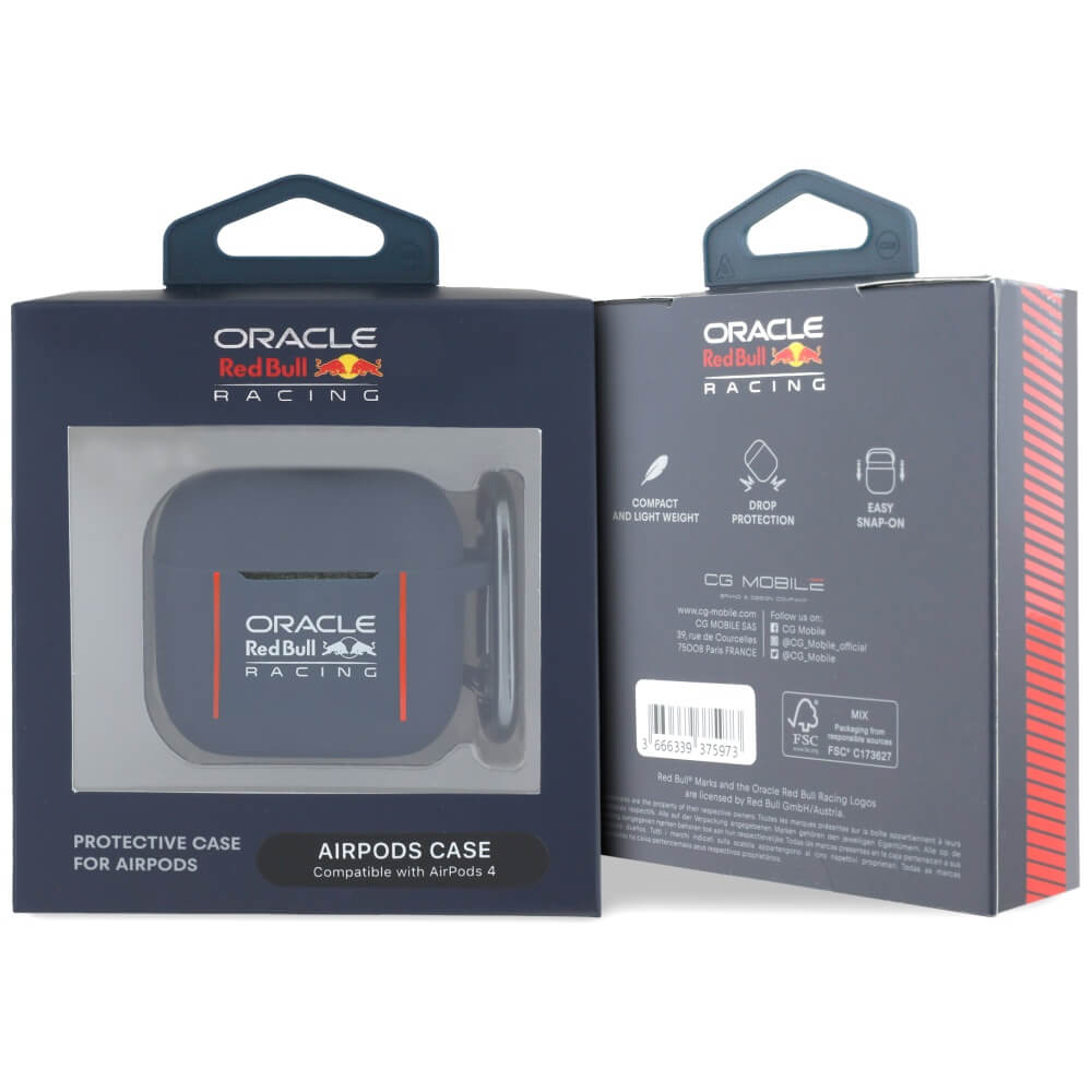 Red Bull AirPods 4 Θήκη από Σκληρό Πλαστικό και Σιλικόνη - Silicone Logo and Lines - Navy Blue