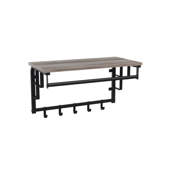 Vasagle Επιτοίχια Κρεμάστρα με Ράβδο και με 5 Αφαιρούμενους Γάντζους - 66 x 30 x 27 cm - Greige / Black - LCR012B02