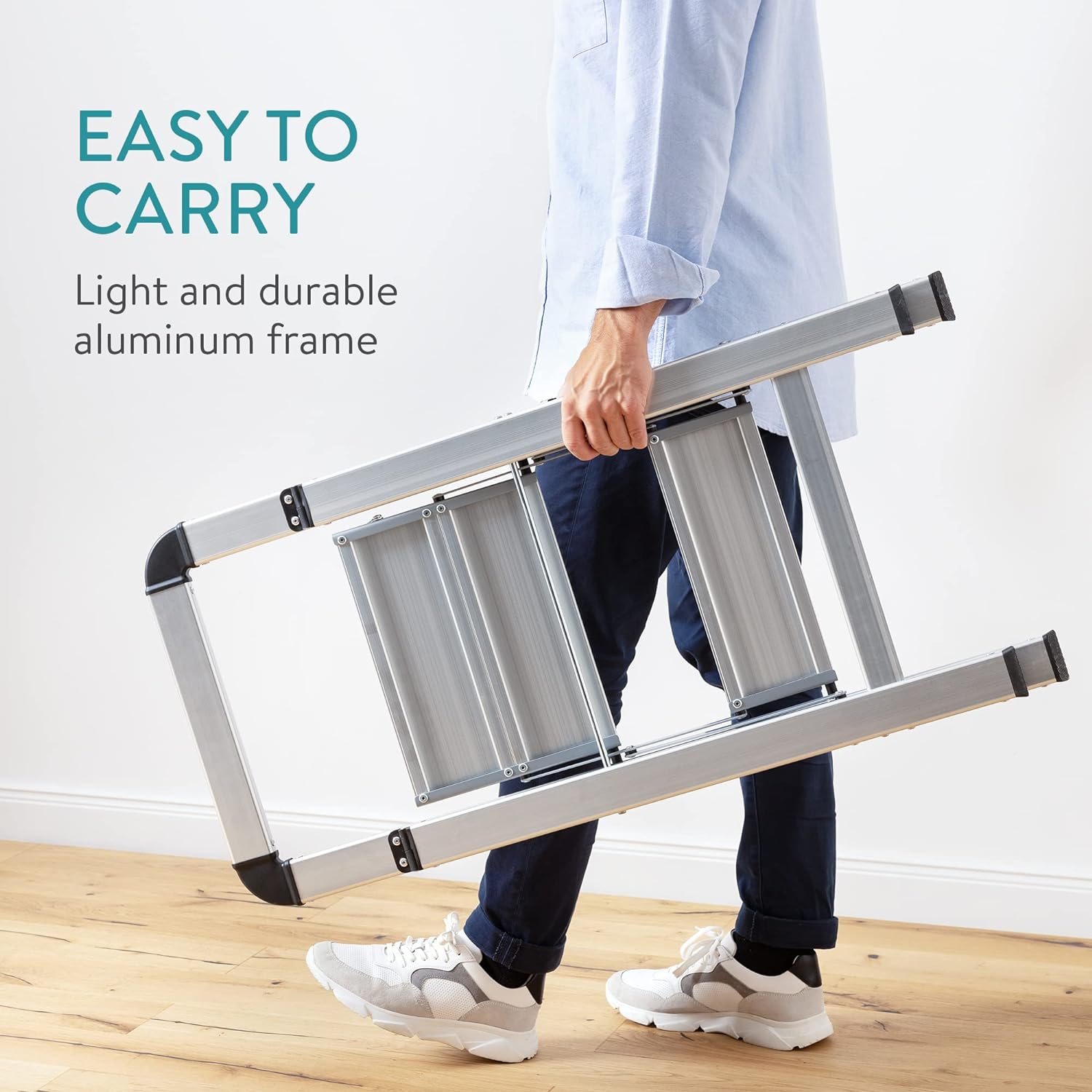 Navaris Αναδιπλούμενη Σκάλα Αλουμινίου με 2 Αντιολισθητικά Σκαλοπάτια - Silver - 57646.01