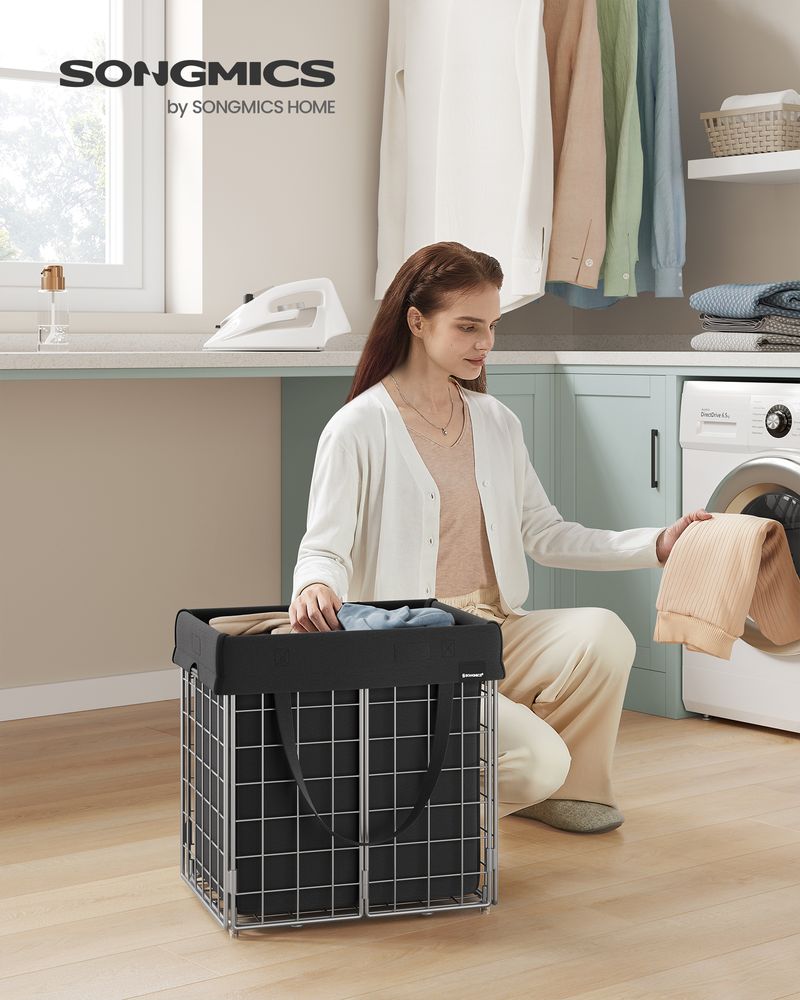 Songmics Καλάθι Απλύτων με Μεταλλικό Πλαίσιο - 50L - Silver / Black - LCB150B01