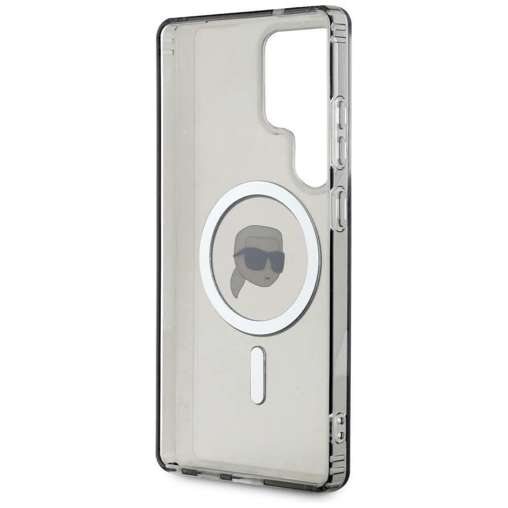 Karl Lagerfeld Samsung Galaxy S25 Ultra - Button Karl Head Printed Logo - MagSafe Σκληρή Θήκη με Πλαίσιο Σιλικόνης - Black - KLHMS25LHLSKIK