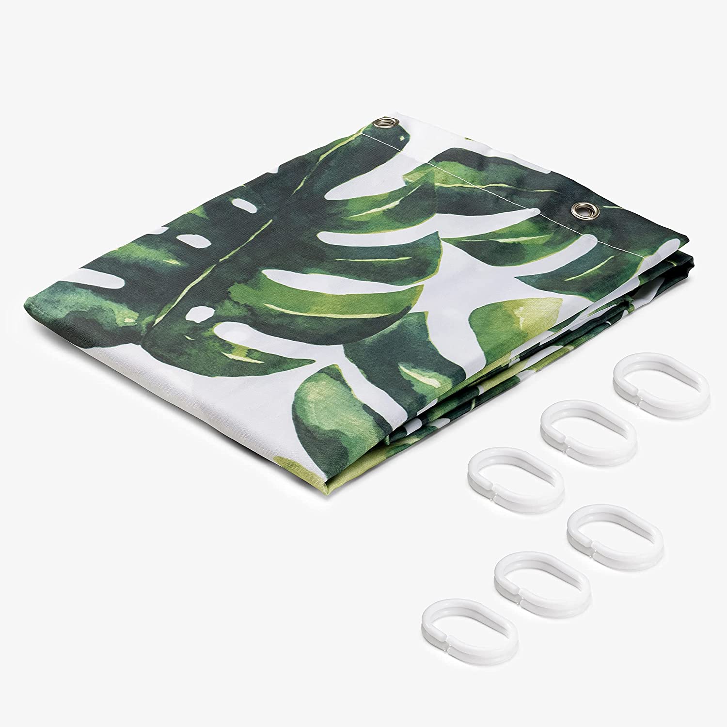 Navaris Κουρτίνα Μπάνιου - Design Monstera - Green / White - 54265.01