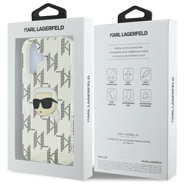 Karl Lagerfeld iPhone 16 - IML Karl Head Electroplated Σκληρή Θήκη με Πλαίσιο Σιλικόνης - Διάφανη - KLHCP16SHKLPKHT