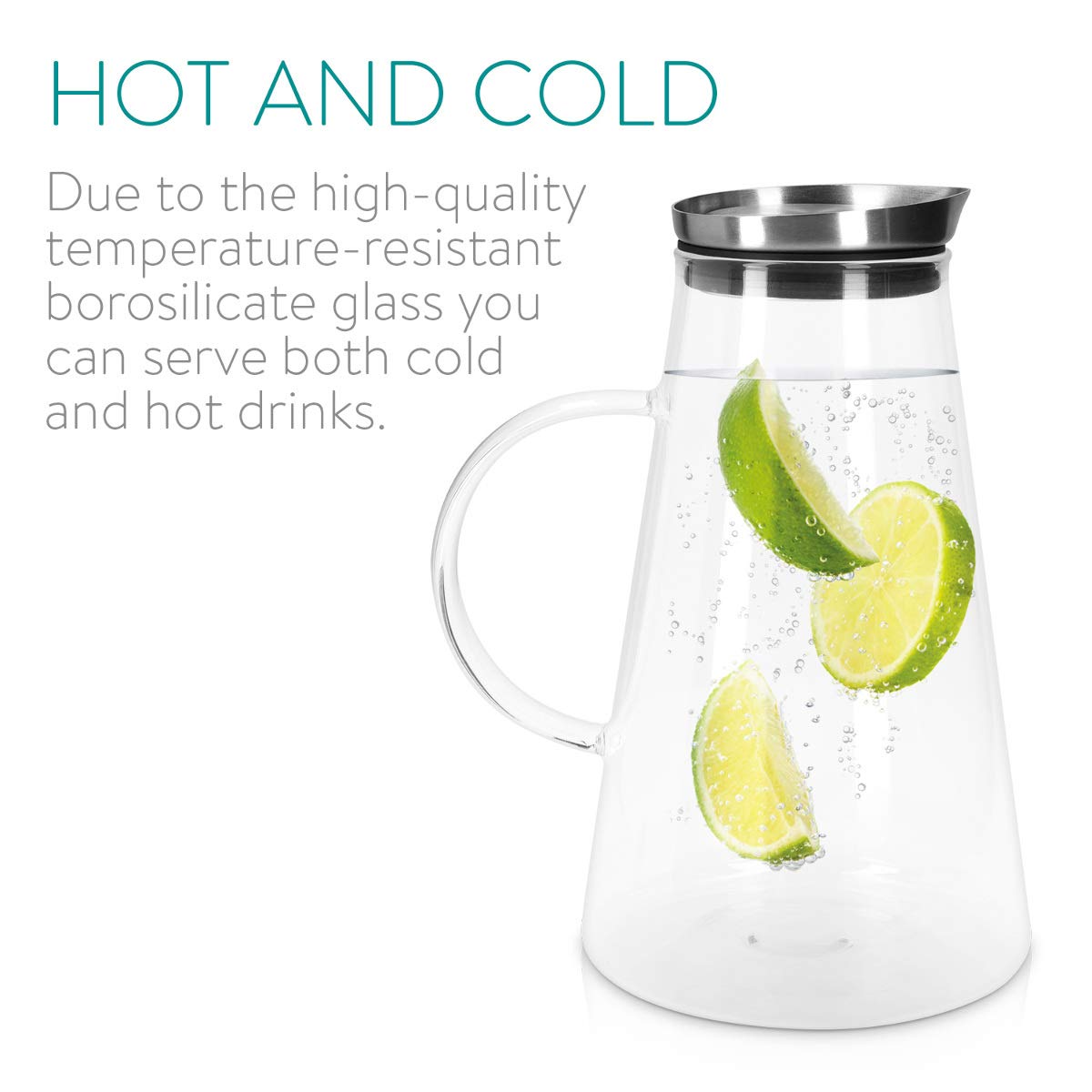 Navaris Glass Water Carafe with Lid Γυάλινη Κανάτα Νερού - 1.6L - Clear - 46894.01