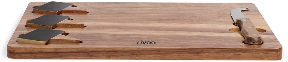 Livoo Πλατώ Σερβιρίσματος από Ακακία για Τυριά με Μαχαίρι Τυριού - Brown - MES135