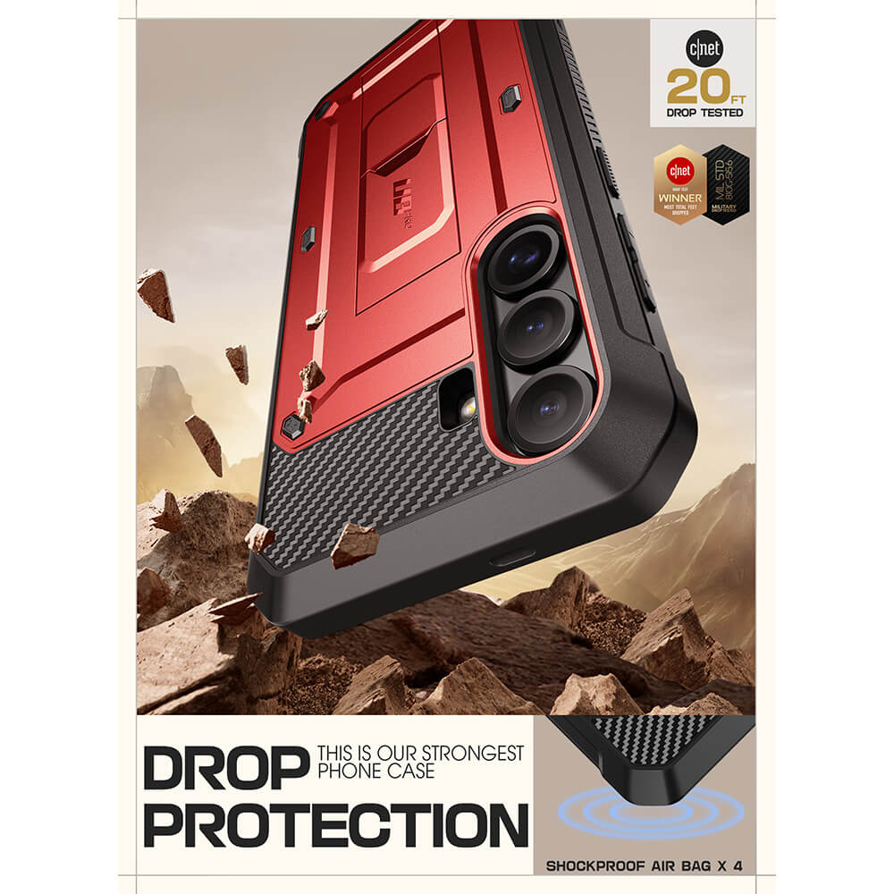 Supcase Samsung Galaxy S25 Plus Unicorn Beetle Pro Σκληρή Θήκη με Προστασία Οθόνης και Stand - Metallic Red