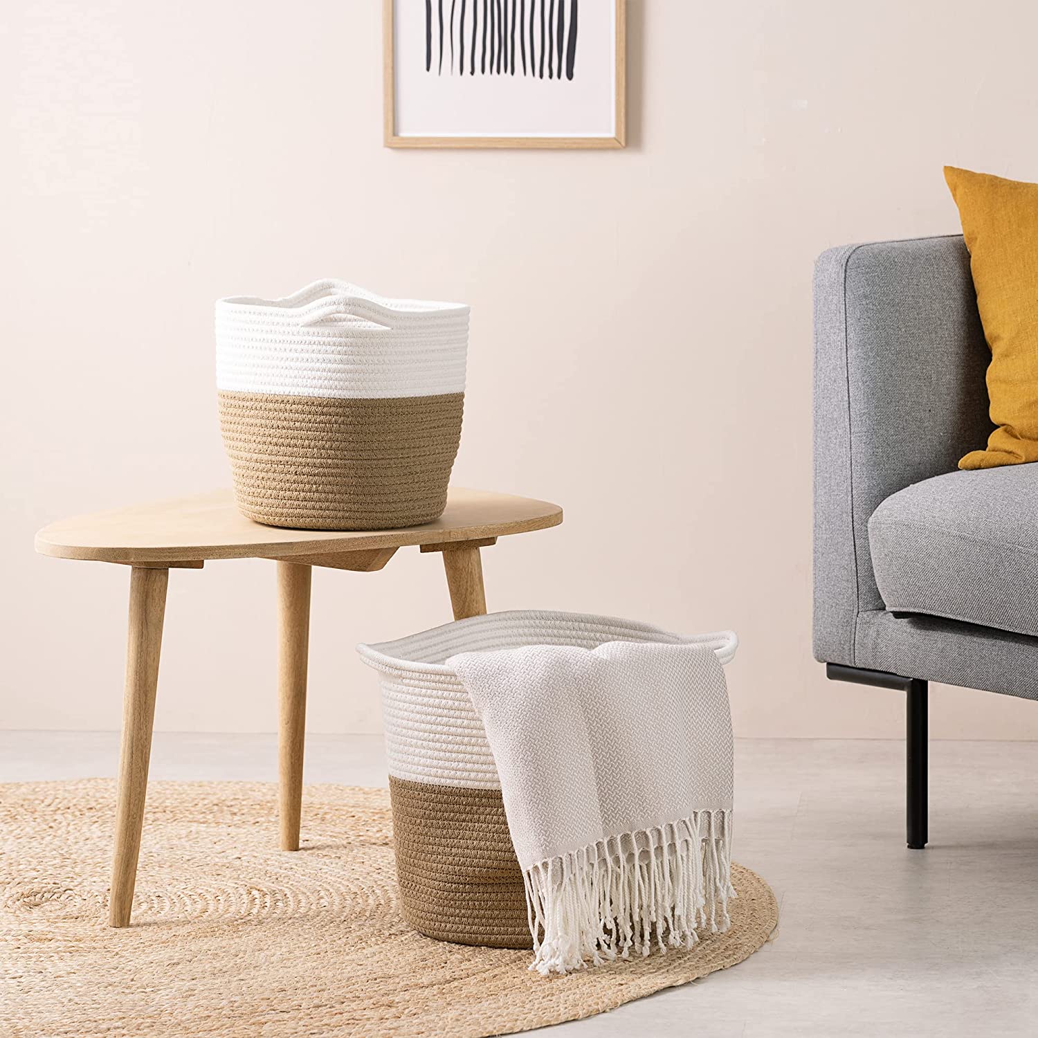 Navaris Σετ με 2 Βαμβακερά Καλάθια Αποθήκευσης - Brown / White - 57354.01