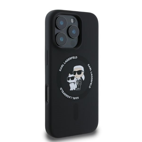 Karl Lagerfeld iPhone 16 Pro - Silicone KC Heads Ring - MagSafe Θήκη Σιλικόνης - Black - KLHMP16LSCMKCRHK