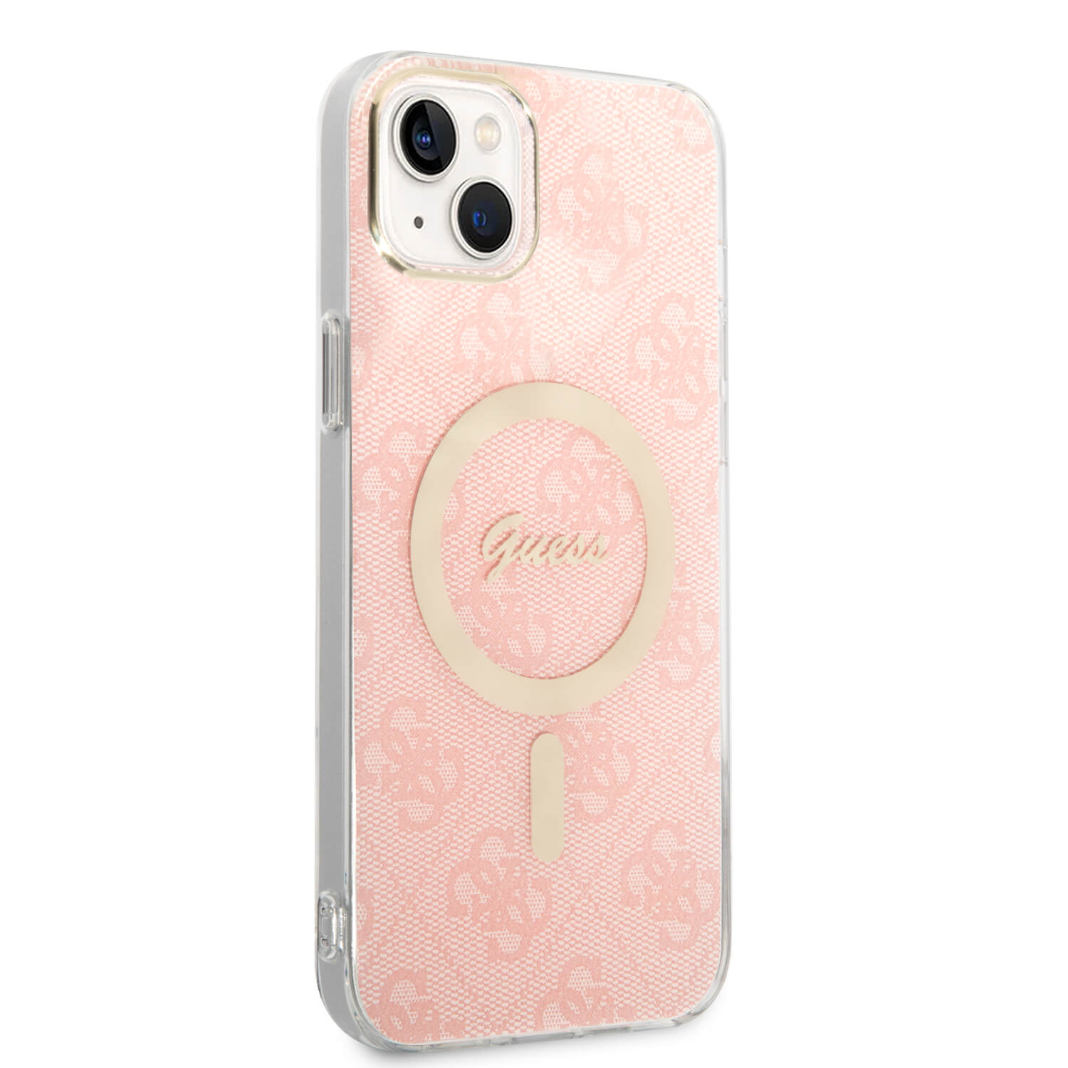Guess iPhone 15 Plus / 14 Plus - Bundle Pack - Σετ Σκληρή Θήκη με Πλαίσιο Σιλικόνης και Ασύρματος Φορτιστής MagSafe - Design 4G Print MagSafe - Pink - GUBPP14MH4EACSP