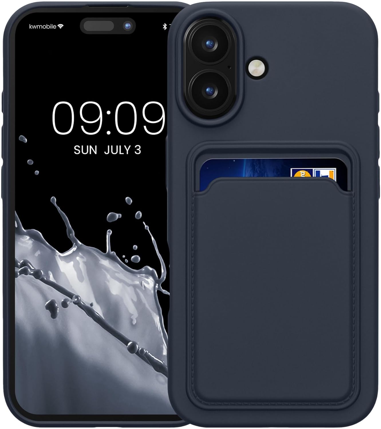 KW iPhone 16 Θήκη Σιλικόνης TPU με Υποδοχή για Κάρτα - Dark Blue