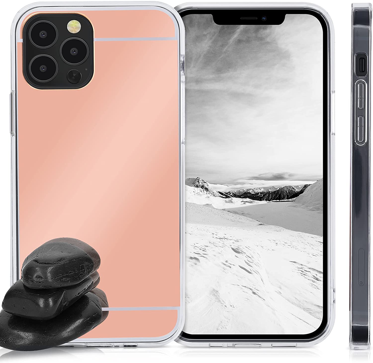 KW iPhone 12 / iPhone 12 Pro Θήκη Σιλικόνης TPU Καθρέφτης - Metallic Rose Gold - 55688.41