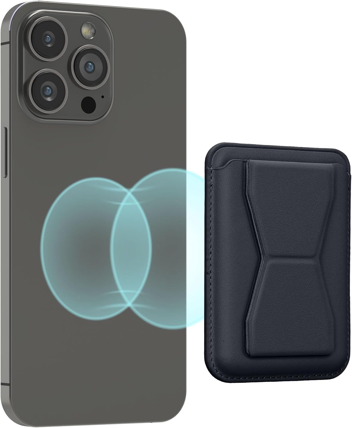 KW iPhone Μαγνητική Θήκη για Πιστωτικές Κάρτες από Συνθετικό Δέρμα με Stand - Dark Blue