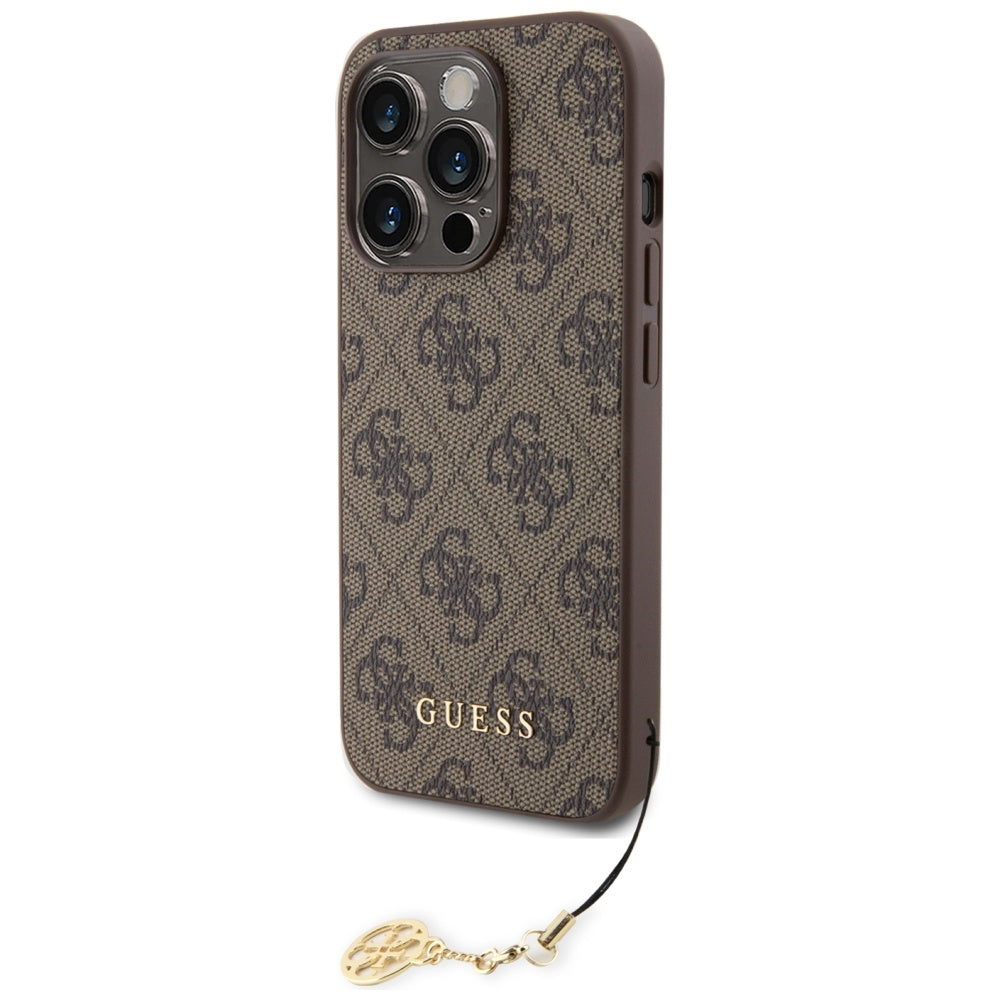 Guess iPhone 15 Pro - 4G Charms Collection Θήκη με Επένδυση Συνθετικού Δέρματος - Brown - GUHCP15LGF4GBR