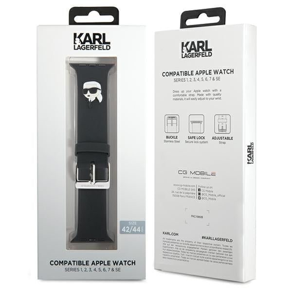 Karl Lagerfeld Λουράκι Apple Watch 2 / 3 / 4 / 5 / 6 / 7 / 8 / 9 / SE / ULTRA 1 / ULTRA 2 - 42 / 44 / 45 / 49 mm 3D Rubber Karl Head Λουράκι Σιλικόνης - Black - KLAWLSLKNK
