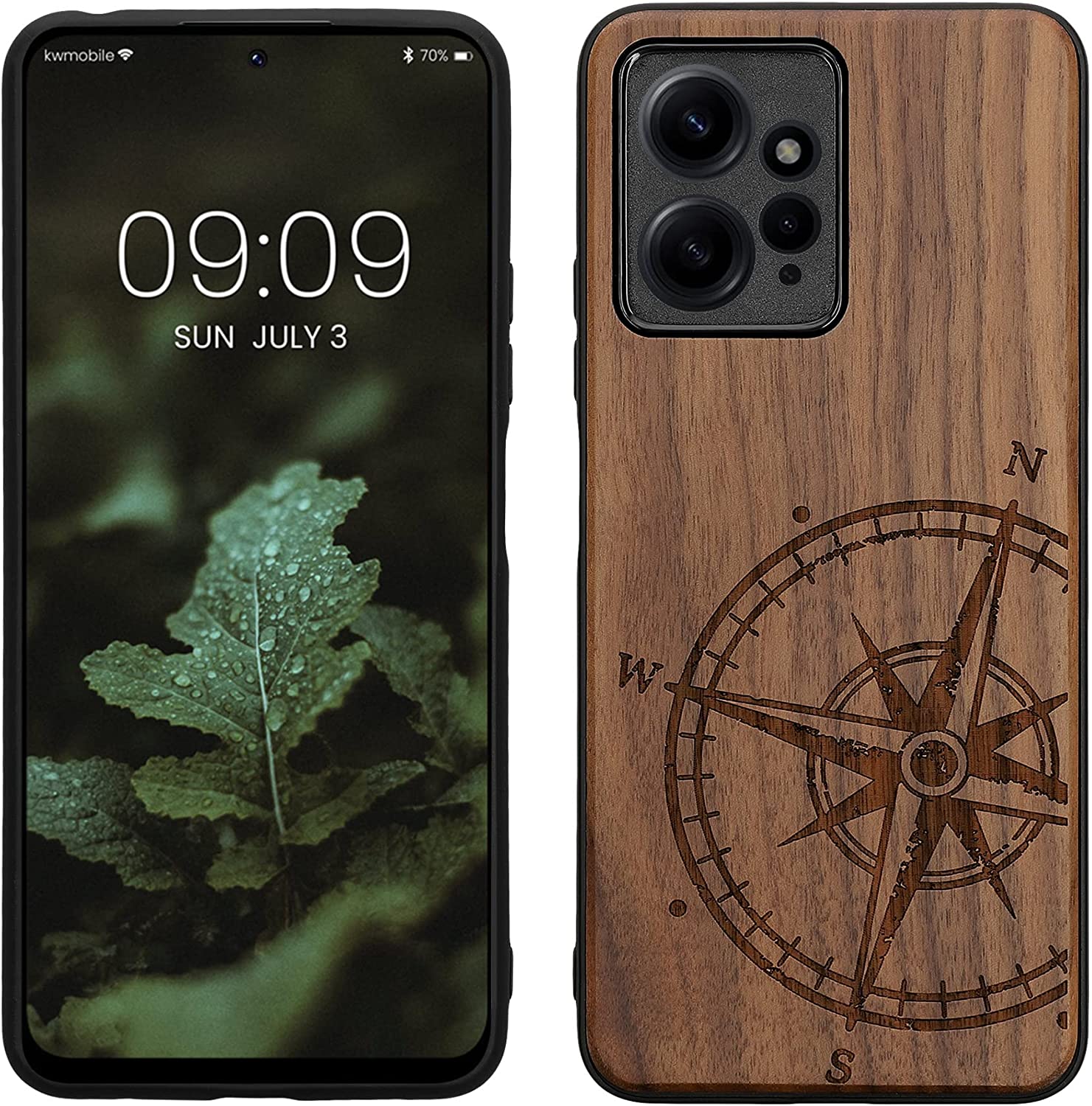 KW Xiaomi Redmi Note 12 4G Θήκη από Φυσικό Ξύλο - Design Navigational Compass - Dark Brown - 61179.01