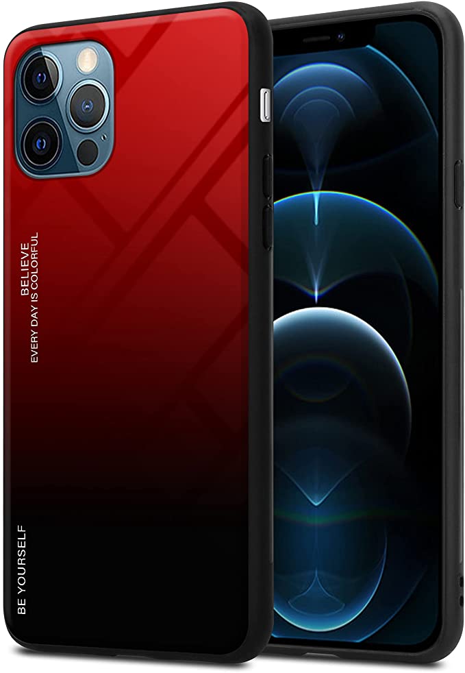 Cadorabo iPhone 13 Pro Θήκη με Πλαίσιο Σιλικόνης και Όψη Γυαλιού Tempered Glass - Red / Black