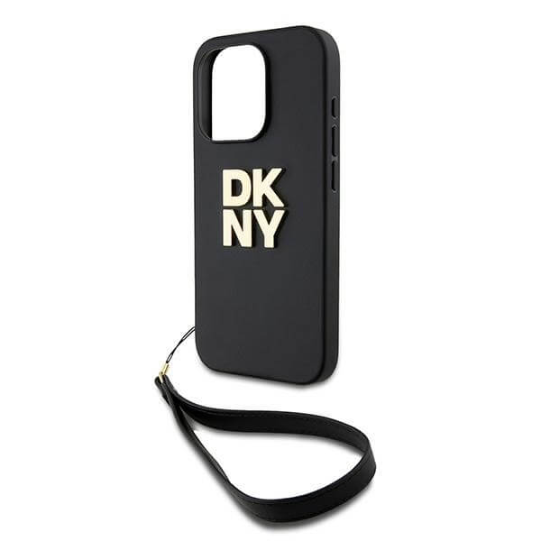 DKNY iPhone 15 Pro - Wrist Strap Stock Logo - Σκληρή Θήκη με Επένδυση Συνθετικού Δέρματος με Λουράκι - Black