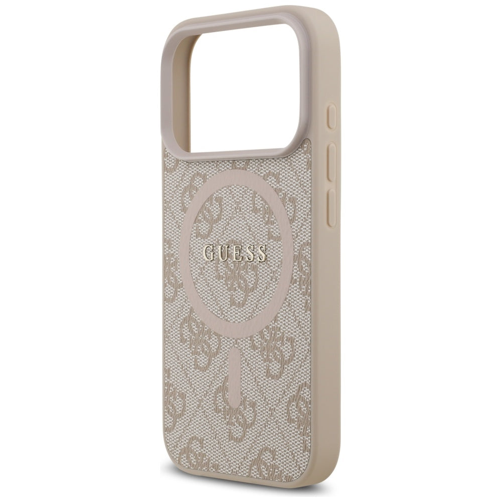 Guess iPhone 17 Pro - 4G Ring Classic Logo MagSafe - Σκληρή Θήκη με Πλαίσιο Σιλικόνης και Επένδυση Συνθετικού Δέρματος - Pink - GUHMP17LG4GFRP