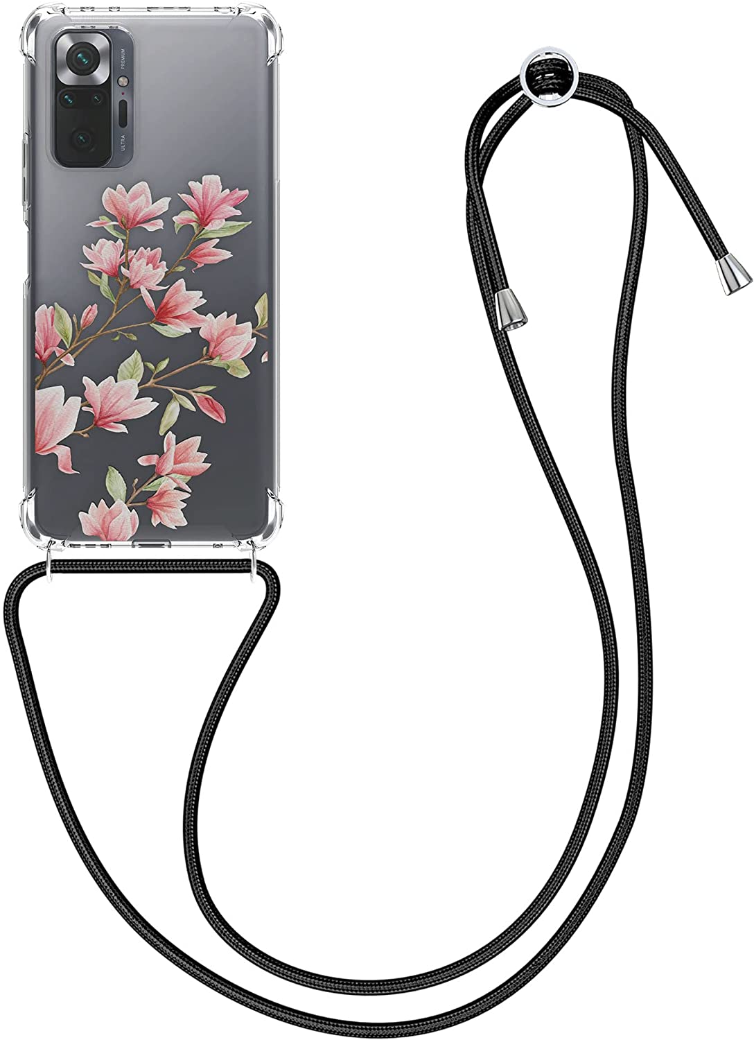 KW Xiaomi Redmi Note 10 Pro Θήκη Σιλικόνης TPU με Λουράκι Design Magnolias - Light Pink / White - Διάφανη - 56529.02