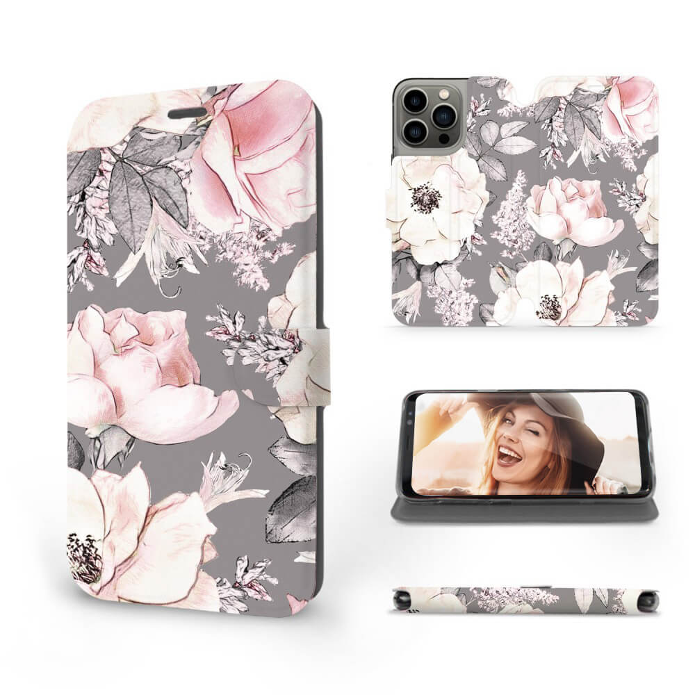 Mobiwear iPhone 13 Pro Θήκη Βιβλίο Slim Flip - Design Pink Pastel Flowers - MX06S