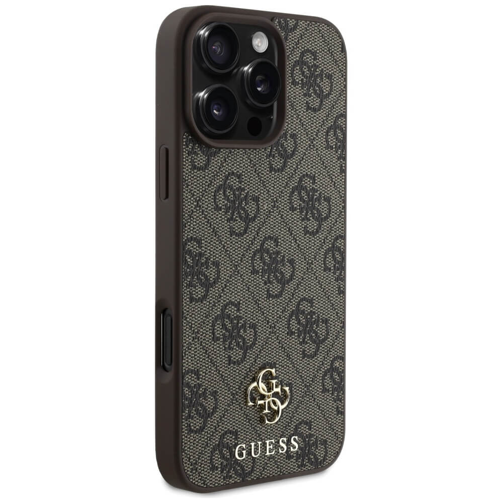 Guess iPhone 16 Pro - HC PU 4G Small 4G and Classic - MagSafe Σκληρή Θήκη με Επένδυση από Οικολογικό Δέρμα - Brown - GUHMP16LP4SM4MW