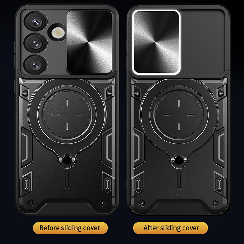 Techsuit Samsung Galaxy S25 - CamGuard Pro - Σκληρή Θήκη με Προστασία Καμερών και Δαχτυλίδι Συγκράτησης - Black