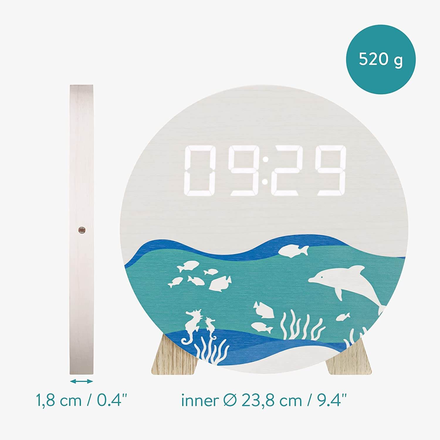 Navaris Ψηφιακό Ξύλινο Ρολόι LED - Design Ocean - White - 58958.03