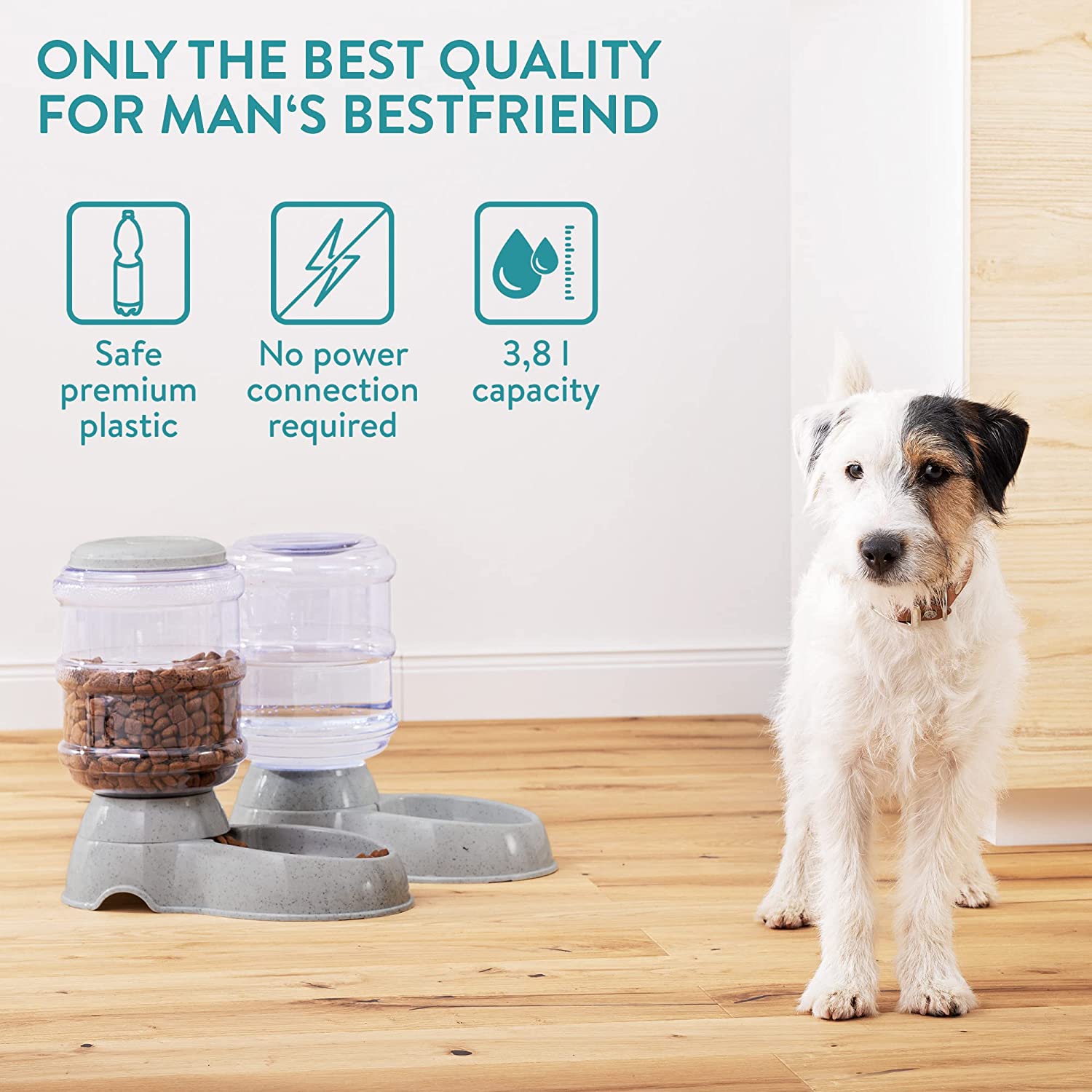 Navaris Automatic Food and Water Dispenser - Σετ με 2 Διανομείς Φαγητού και Νερού για Κατοικίδιο - 3.8L - Dark Grey - 48332.19