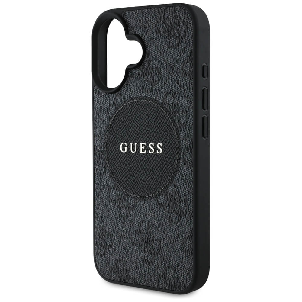 Guess iPhone 16 - 4G Circle Classic Logo - MagSafe Θήκη με Επένδυση Συνθετικού Δέρματος - Black - GUHMP16SP4PGRSGK