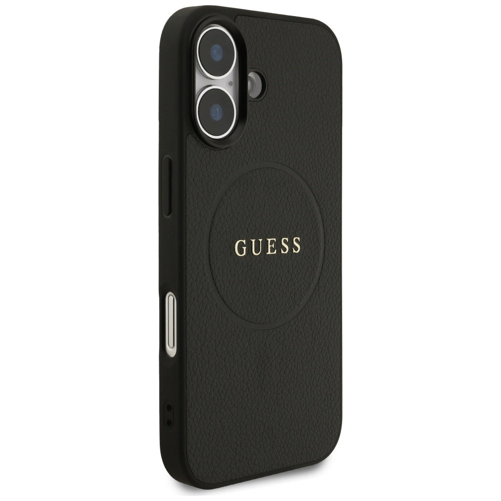 Guess iPhone 17 - Grained Ring MagSafe - Σκληρή Θήκη με Πλαίσιο Σιλικόνης και Οικολογικό Δέρμα - Black - GUHMP17SPGHSMMK