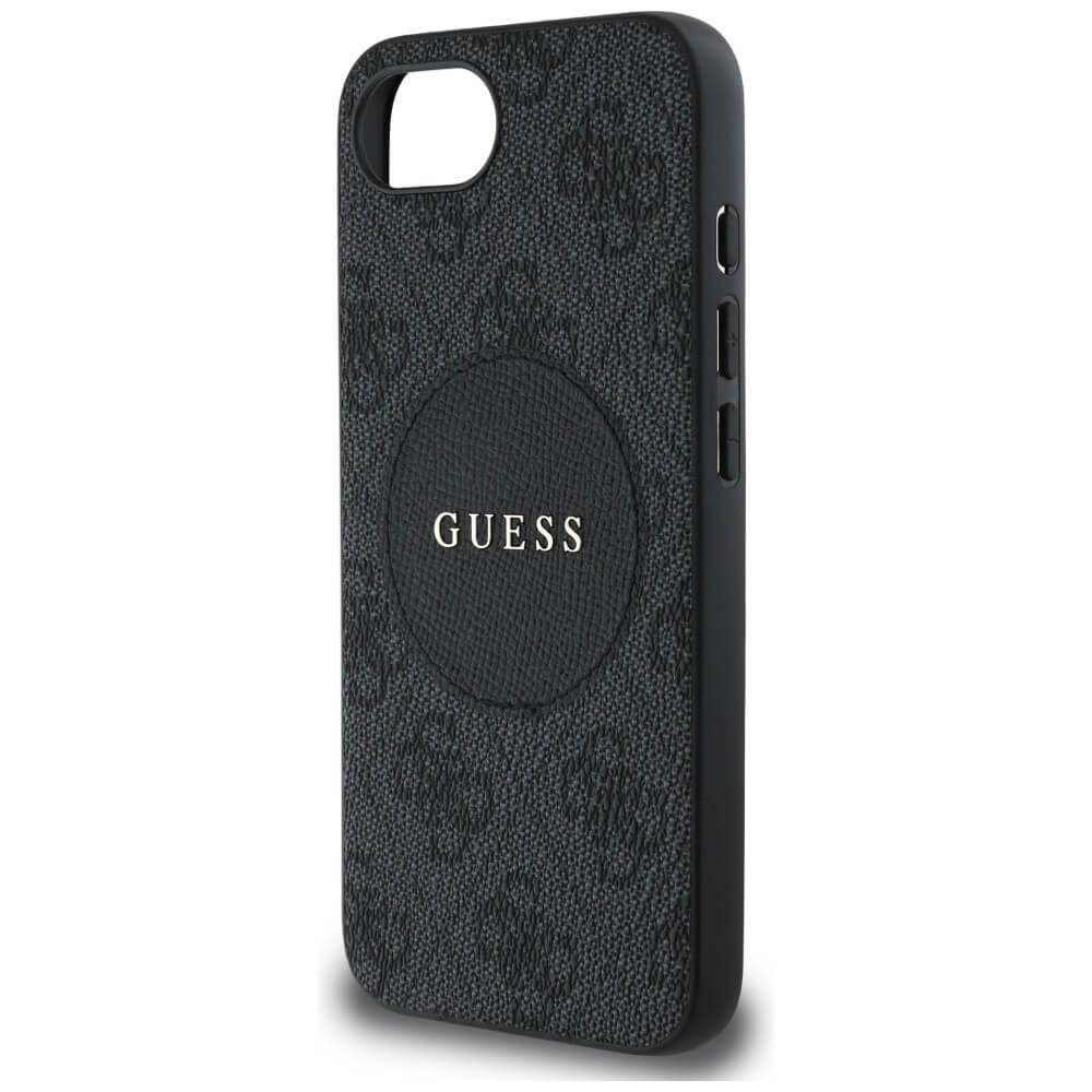 Guess iPhone 16e - 4G Circle Classic Logo - MagSafe Θήκη με Επένδυση Συνθετικού Δέρματος - Black - GUHMPSE4P4PGRSGK