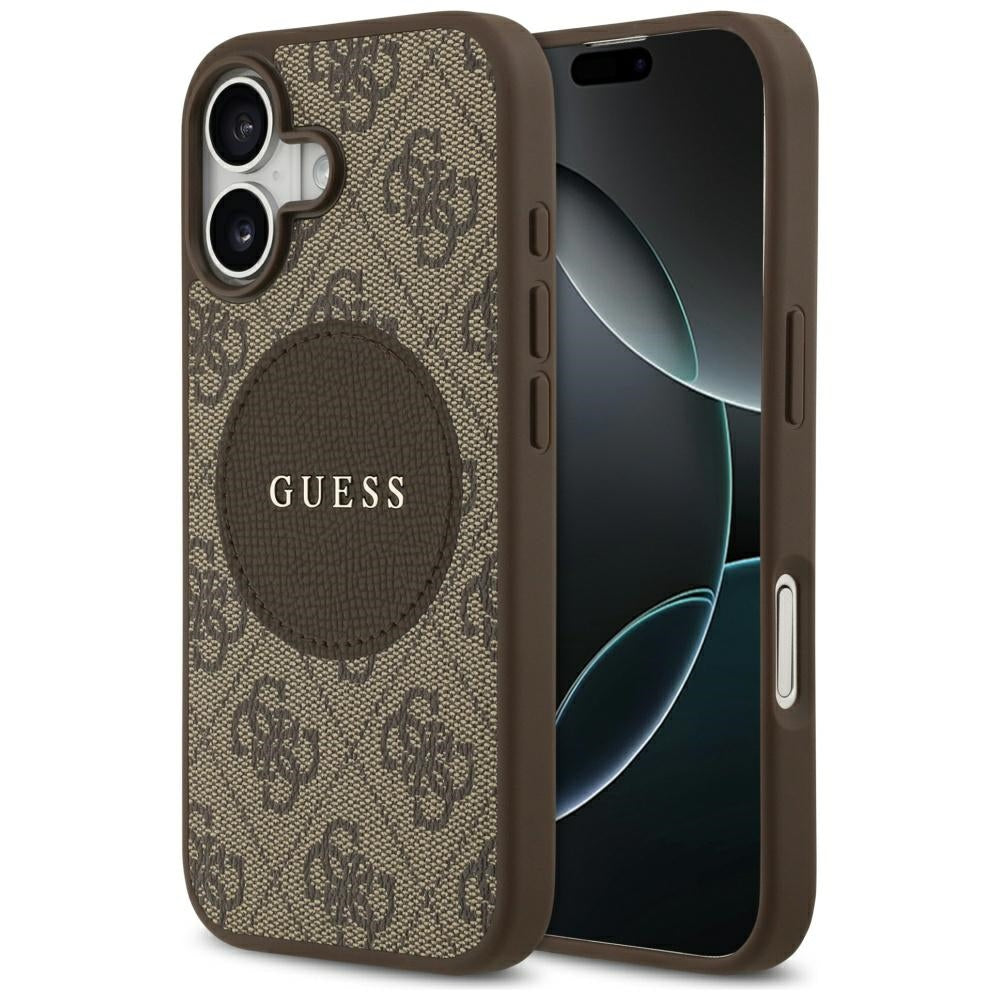 Guess iPhone 17 - 4G Circle Classic Logo MagSafe - Θήκη με Επένδυση Συνθετικού Δέρματος - Brown - GUHMP17SP4PGRSGW