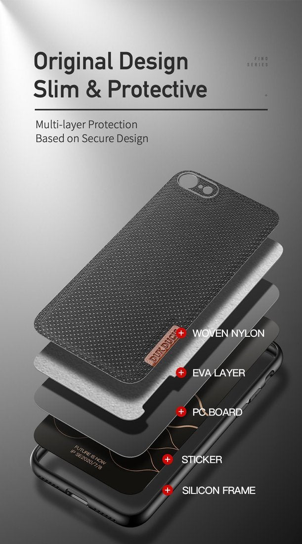 Dux Ducis iPhone SE 2022 / SE 2020 / 7 / 8 Fino Series Σκληρή Θήκη με Πλαίσιο Σιλικόνης και Επένδυση από Ύφασμα - Black
