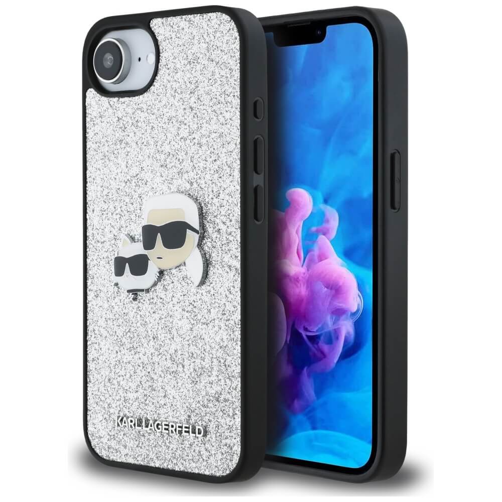Karl Lagerfeld iPhone 16e - Fixed Glitter Ikonik Metal Pin - Σκληρή Θήκη με Πλαίσιο Σιλικόνης - Silver - KLHCPSE4PFGKCPS