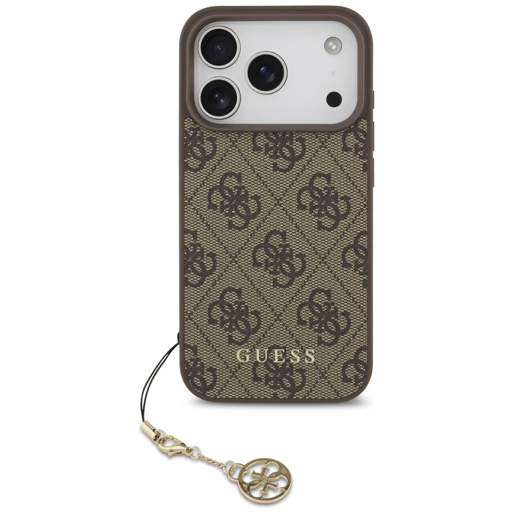 Guess iPhone 17 Pro - 4G Charms Collection MagSafe - Θήκη με Επένδυση Συνθετικού Δέρματος - Brown - GUHMP17LGF4GCW