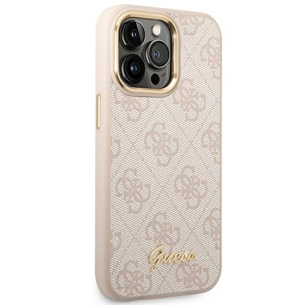 Guess iPhone 14 Pro Max 4G Vintage Gold Logo Σκληρή Θήκη με Πλαίσιο Σιλικόνης - Pink - GUHCP14XHG4SHP