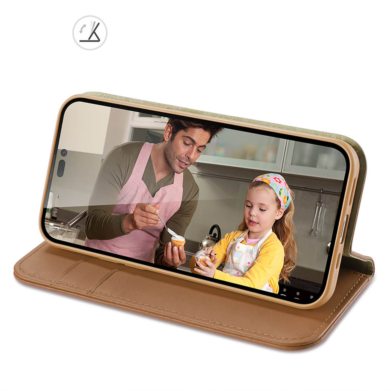 Dux Ducis iPhone 14 Pro Hivo Θήκη Πορτοφόλι Stand από Γνήσιο Δέρμα - Brown