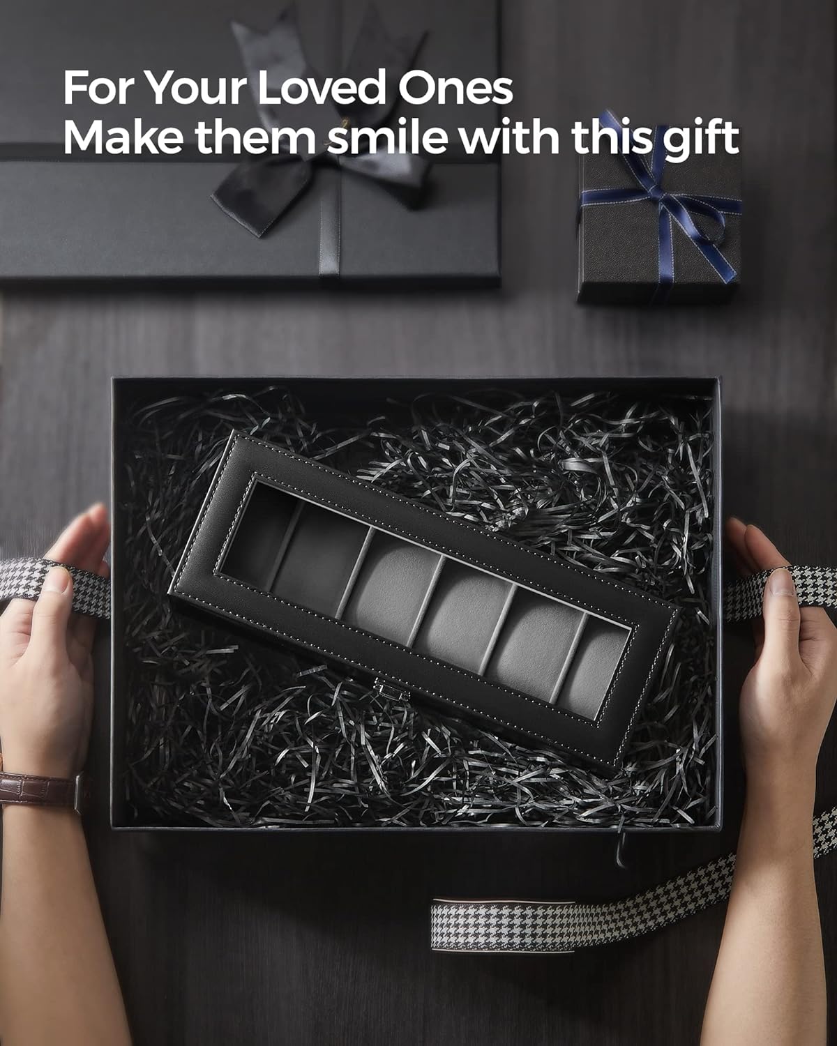 Songmics Θήκη Αποθήκευσης για 6 Ρολόγια - ‎Black / Grey - JWB06BK