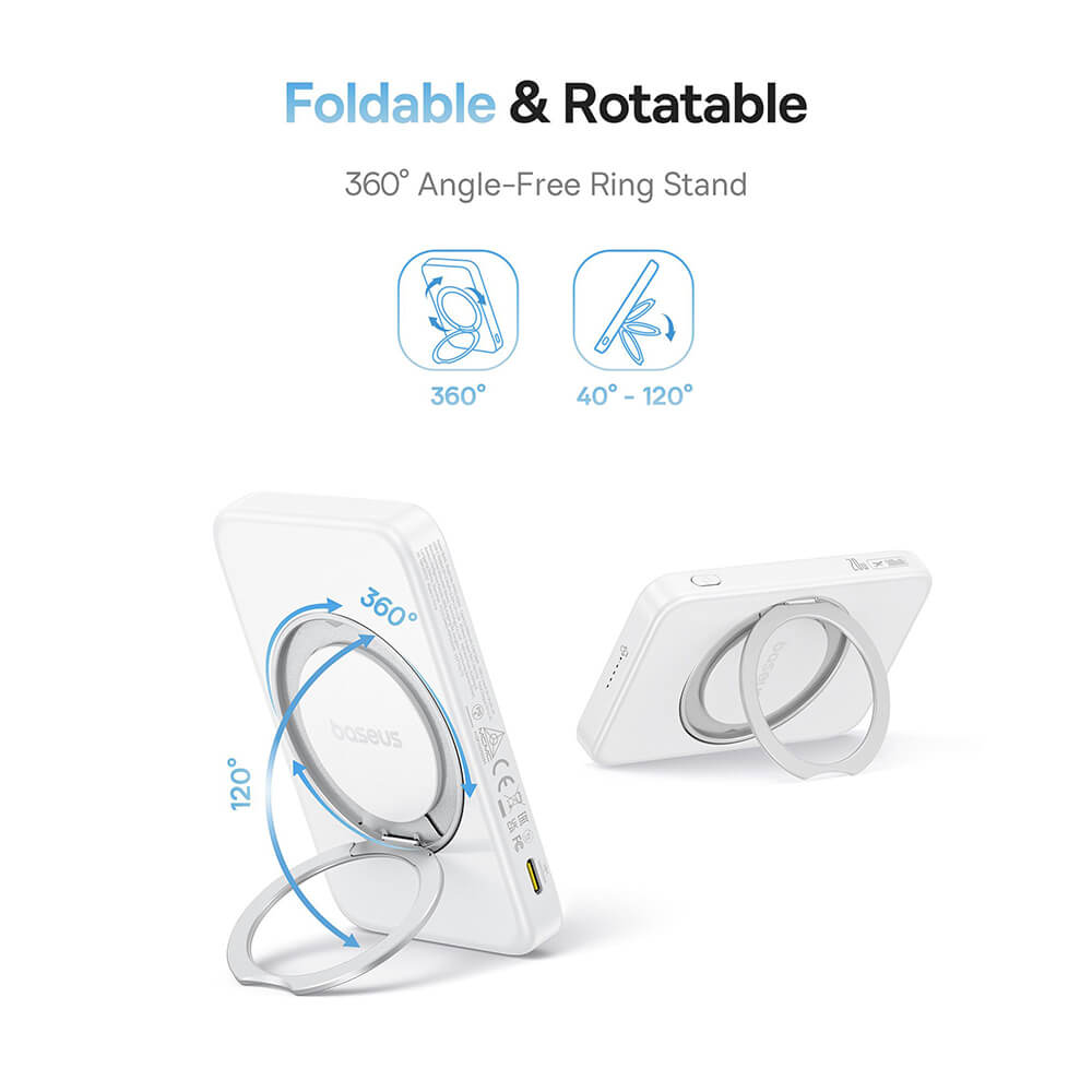 Baseus PicoGo Ασύρματο MagSafe PowerBank 5000mAh 20W με Καλώδιο Type-C - White