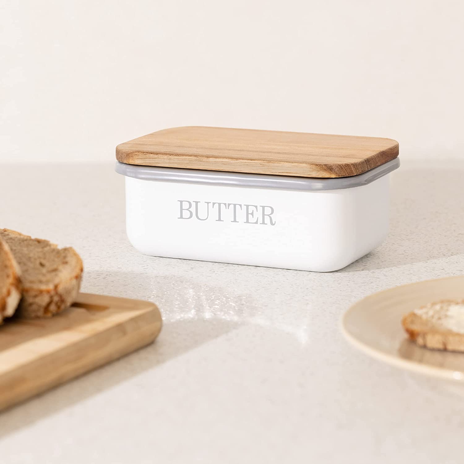 Navaris Δοχείο Αποθήκευσης Βουτύρου με Καπάκι - White / Bamboo - 49985.02