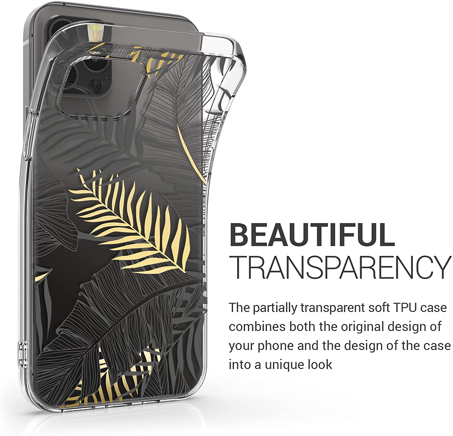 KW iPhone 12 Pro Max Θήκη Σιλικόνης TPU Design Jungle - Gold / Grey / Διάφανη - 53037.10